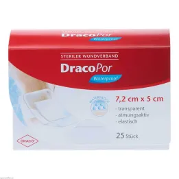 DracoPor vodeodolné krytie na rany 5x7,2 cm sterilné, 25 ks
