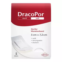 DRACOPOR Obväz na rany 5x7,2 cm sterilný, 5 ks