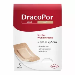 DRACOPOR Krytie na rany 5x7,2 cm sterilné farby kože, 5 ks