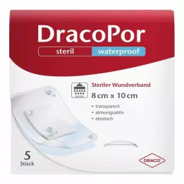 DRACOPOR vodeodolný obväz na rany 8x10 cm sterilný, 5 ks