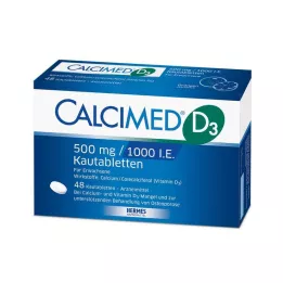 CALCIMED D3 500 mg/1000 I.E. žuvacie tablety, 48 ks