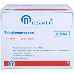 SAUGKOMPRESSEN sterilné 10x10 cm, 25X1 ks