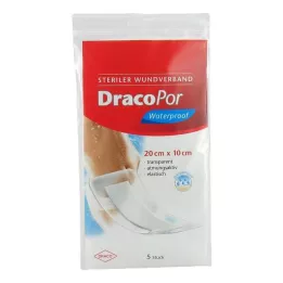DRACOPOR vodeodolný obväz na rany 10x20 cm sterilný, 5 ks