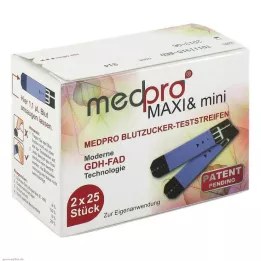 MEDPRO Maxi &amp; mini prúžky na meranie hladiny glukózy v krvi, 2X25 ks