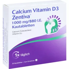 CALCIUM VITAMIN D3 Zentiva 1000 mg/880 I.U. žuvacie tablety, 20 ks