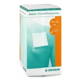ASKINA Kompresia z netkanej textílie 10x10 cm nesterilná 4-vrstvová, 100 ks