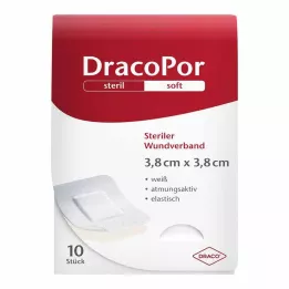 DRACOPOR Krytie na rany 3,8x3,8 cm sterilné, 10 ks