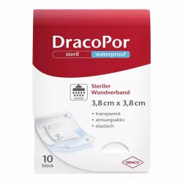 DRACOPOR vodeodolné krytie na rany 3,8x3,8 cm sterilné, 10 ks