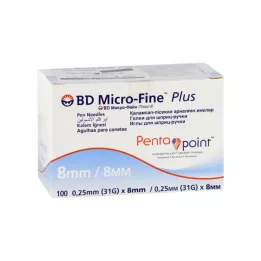 BD MICRO-FINE+ 8 ihiel na perá 0,25x8 mm, 100 ks