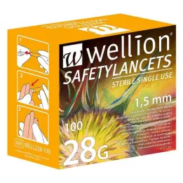 WELLION Bezpečnostné lancety 28 G jednorazové bezpečnostné lancety, 100 ks