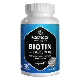 BIOTIN 10 mg vysokodávkové vegánske tablety, 180 ks