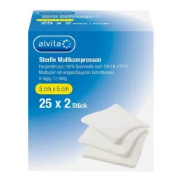 Alvita gázové obklady sterilné 5x5 cm, 25x2 kusy