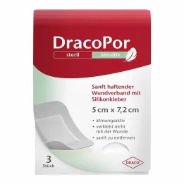 Dracopor sensitive 5x7,2 cm sterilný so silikónovým lepidlom, 3 ks