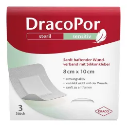 Dracopor sensitive 8x10 cm sterilný so silikónovým lepidlom, 3 ks