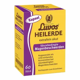 Luvos liečivá hlina extra jemné kapsuly na akútne žalúdočné problémy súvisiace s kyselinou, 60 kusov