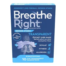 Dýchajte lepšie Breathe Right náplasti na nos normálne priehľadné, 10 ks