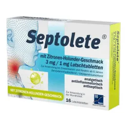Septolete s príchuťou citrónu a bazy 3 mg/1 mg pastilky, 16 ks