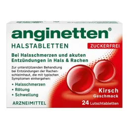 Anginette pastilky do krku čerešňové bez cukru, 24 ks