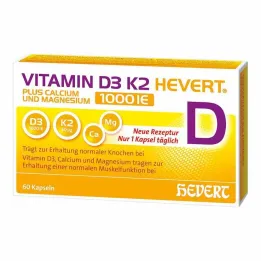 Vitamín D3 K2 Hevert + vápnik a horčík 1000 IE kapsúl, 60 ks