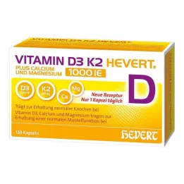 Vitamín D3 K2 Hevert + vápnik a horčík 1000 IE kapsúl, 120 kusov