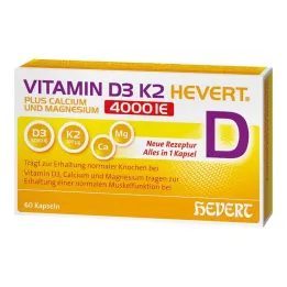 Vitamín D3 K2 Hevert + vápnik a horčík 4000 IE kapsúl, 60 ks