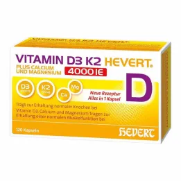 Vitamín D3 K2 Hevert + vápnik a horčík 4000 IE kapsúl, 120 ks